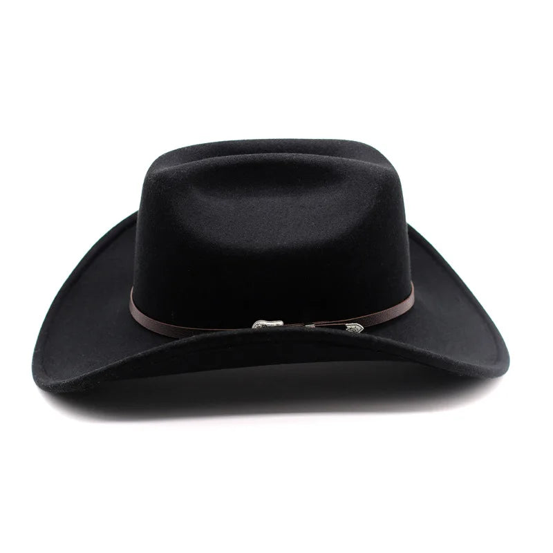 Vintage Western Cowboy Hat For Men's Gentleman Lady Jazz Cowgirl With Leather Wide Brim Cloche Church Sombrero Hombre Caps