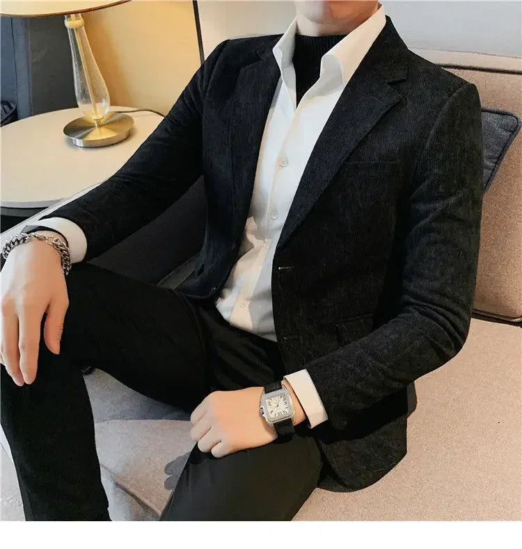 Man Suits and Blazers Single Breasted New In Coats Clothing Handsome Elegant Corduroy Jacket for Men Spring Clothes Fashionable