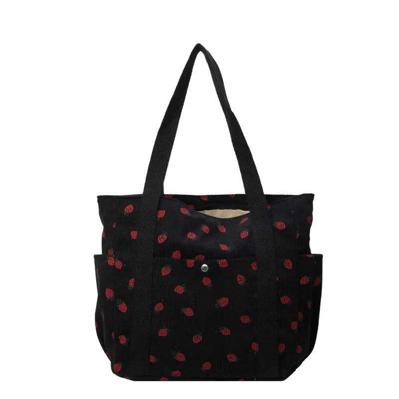 Strawberries Corduroy Handbag Sweet Women's Bag Fashionable Versatile Shoulder Bag Beautiful Simple Commuter Women's Tote Bags