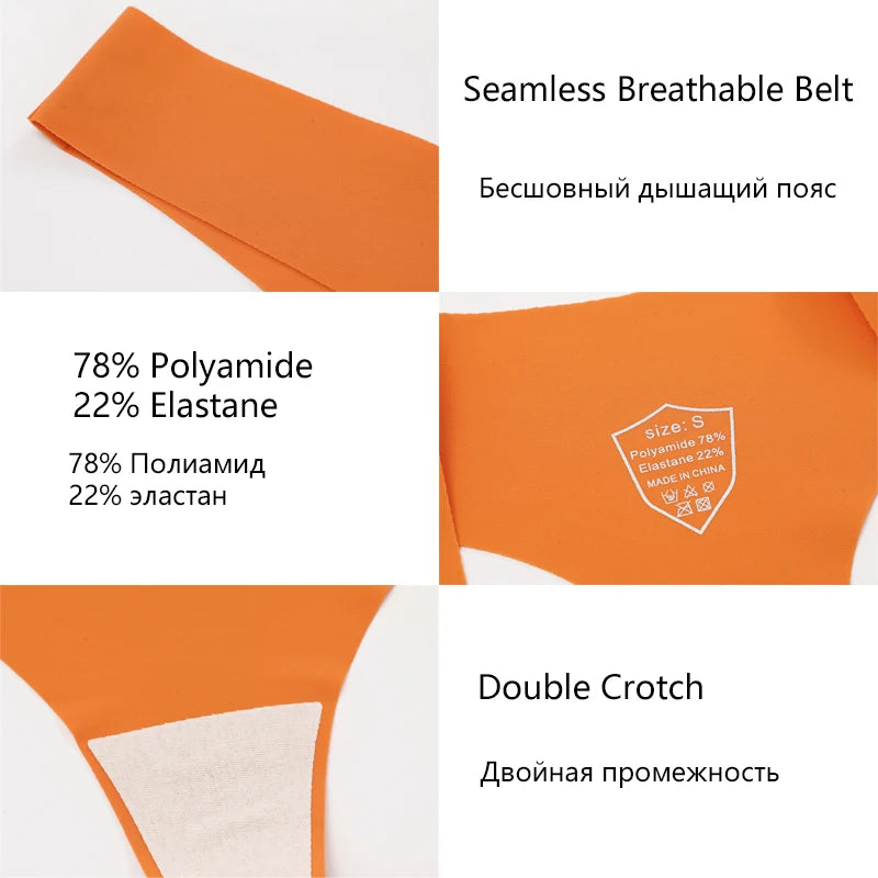 FINETOO 3PCS Women Ice Silk Seamless Underpants Panties Sexy V-Waist Sport Thongs Low Rise 10 Soild Colours Breathable G-string