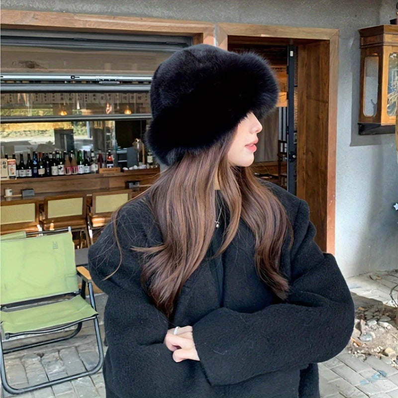 Winter Thick Warm Furry Beanies Hat Women Fashion Imitation Mink Fur Russian Cap Solid Color Plush Brimless Cap Brimless Ski Hat