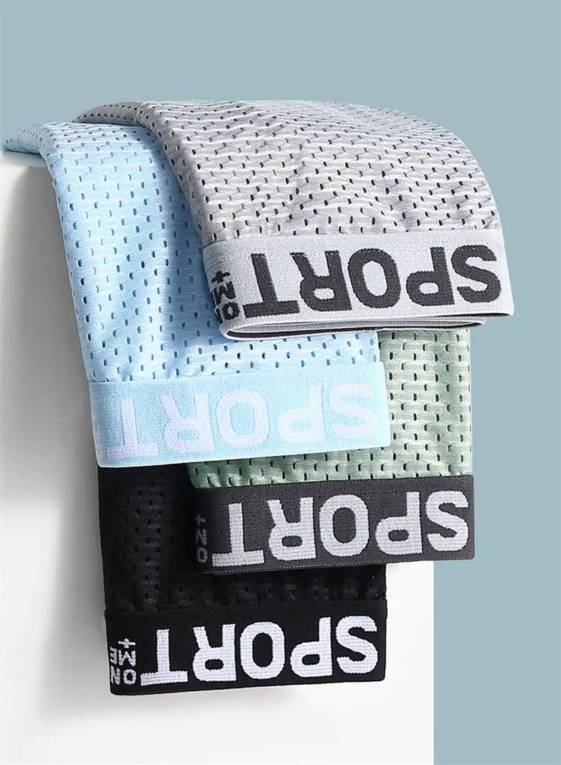 Breathable Mesh Youth Boxer Shorts Letter Print Belt Mens Underwear UltraThin Quick Drying Underpants Seamless Male Boxer Briefs