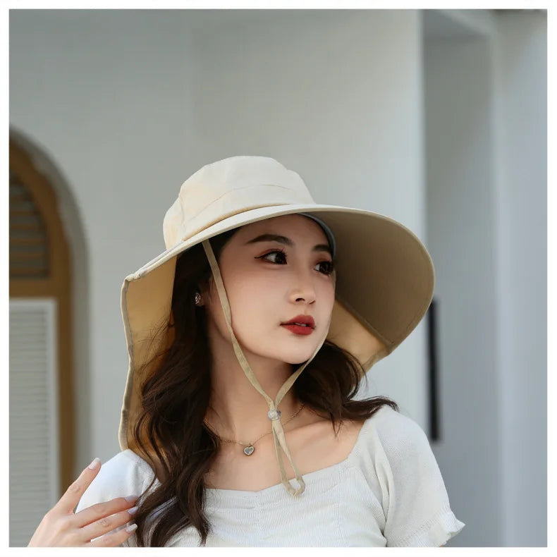 Outdoor Sun Bucket Hat for Women Girls Fishing Hat Wide Brim Bucket Hat with Neck Cover 50+ UPF Protection Safari Cap