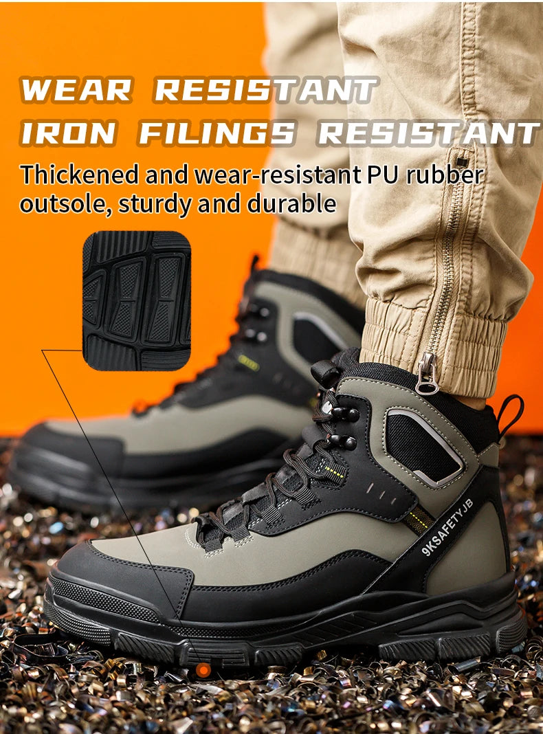 Man Safety Shoes Puncture-Proof Work Sneaker Waterproof Work Shoes Steel Toe Shoes Safety Boots Indestructible Shoes Lightweight