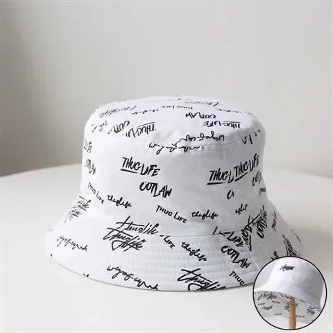 Double-sided Wear Bucket Hats for Men Women Japanese Graffiti Letter Outdoor Sun Caps Unisex Wide Brim Foldable Fisherman Gorrs