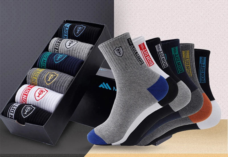 5 Pairs Apring And Fall Mens Sports Socks Summer Leisure Sweat Absorbent Comfortable Thin Breathable Basketball Meias EU 38-47