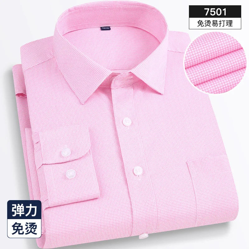 Four seasons new men's long sleeve thin check shirt business casual social wear easy to take care of perspiration breathable