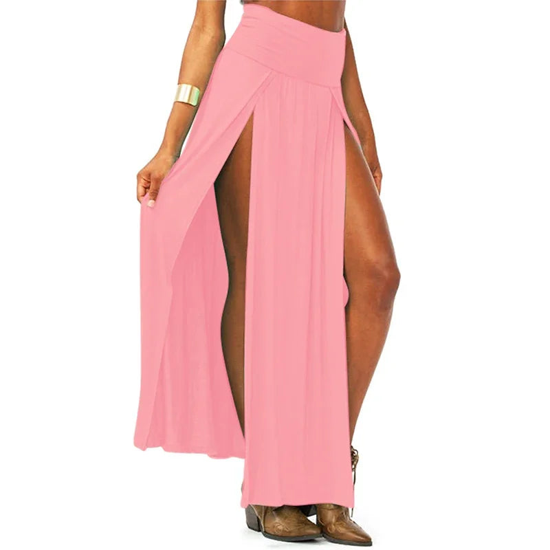 New Arrival High Waisted Sexy Womens Double Slits Summer Solid Long Maxi Skirt Wholesale 51 Valentine's Day Gifts