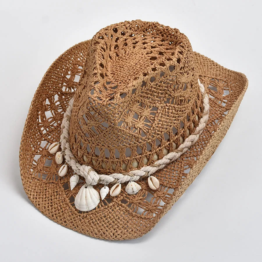 Summer Hand Woven Straw Hat for Women Shell Decoration Holiday Beach Sun Hat Chapeu Panama Feminino