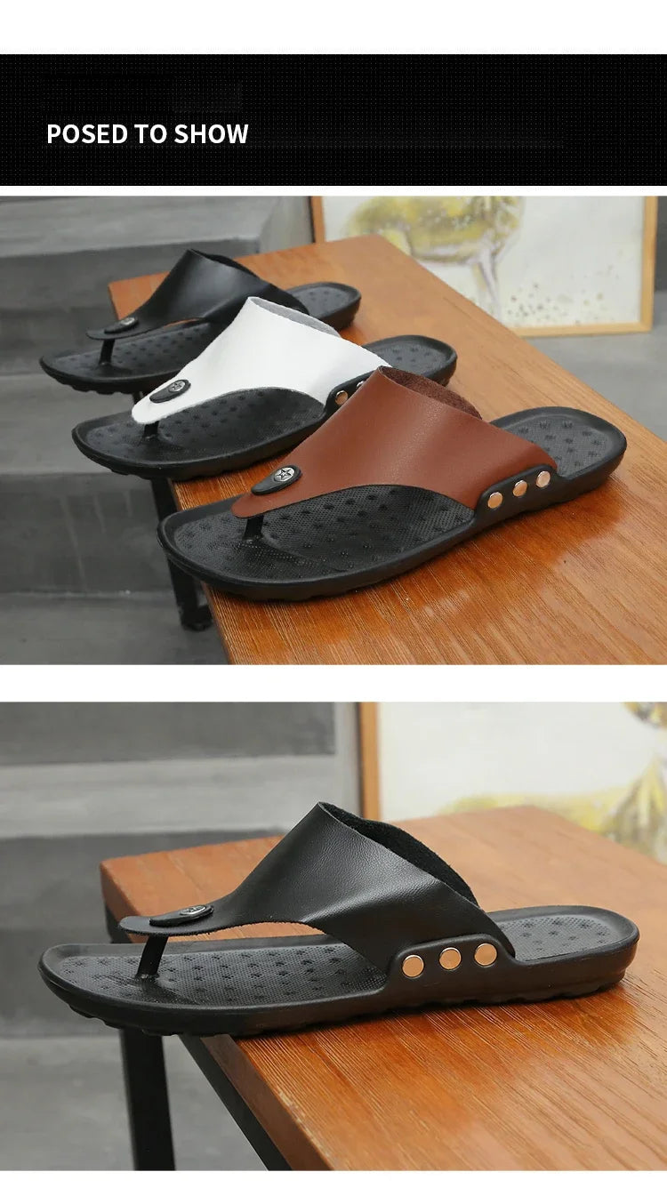 YRZL Summer Slippers Men Flip-Flops for Men Beach Slippers Brown Sandals Comfortable Shoes Non-Slip Bathroom Shoes Men Shoes