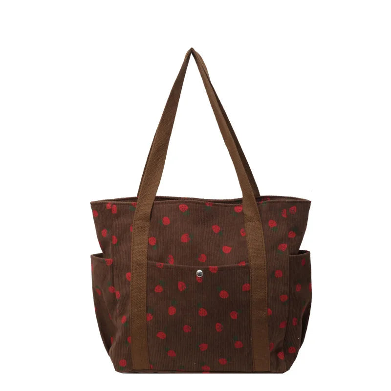 Strawberries Corduroy Handbag Sweet Women's Bag Fashionable Versatile Shoulder Bag Beautiful Simple Commuter Women's Tote Bags