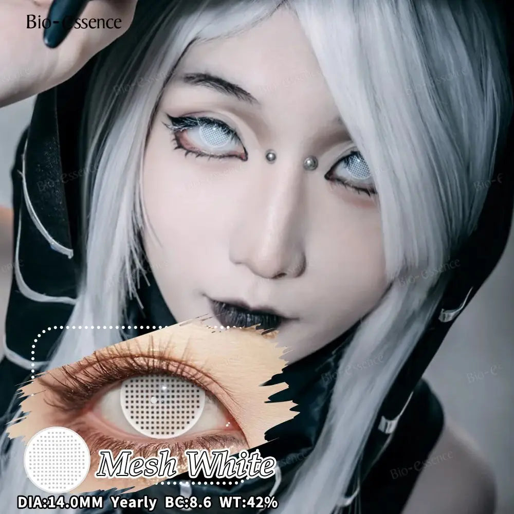 Bio-essence 2Pcs Cosplay Colored Contact Lenses Crazy White Contact Lenses Anime Black Eye Lenses Halloween Beauty Makeup Lens