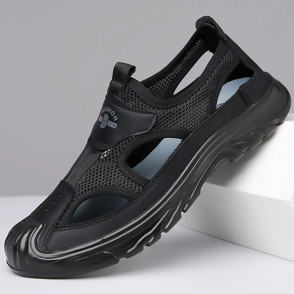 Summer Breathable Men's Baotou Sandals Hollowed Out Mesh Shoes Outdoor Non-slip Lightweight Sports Casual Beach Shoes