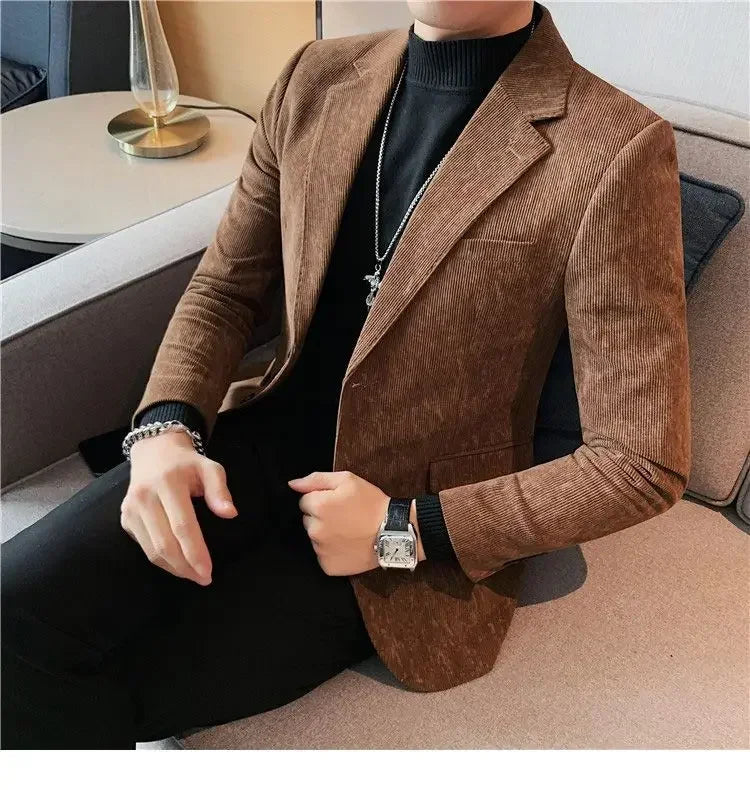 Man Suits and Blazers Single Breasted New In Coats Clothing Handsome Elegant Corduroy Jacket for Men Spring Clothes Fashionable