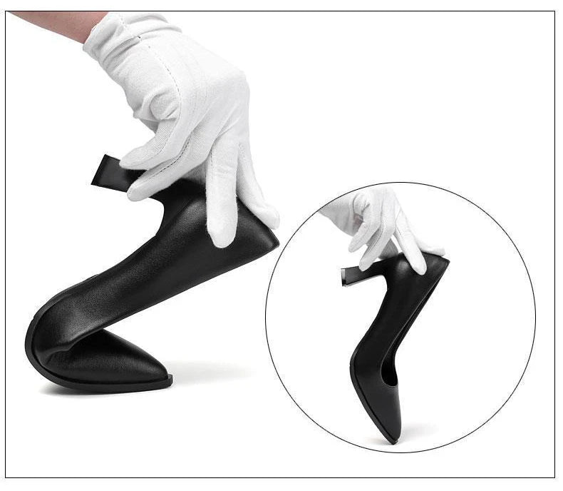 Soft PU Non-slip Single Shoe Work Shoes Women's Pumps Black Professional Interview High Heels Mid Heeled Work Leather Shoes