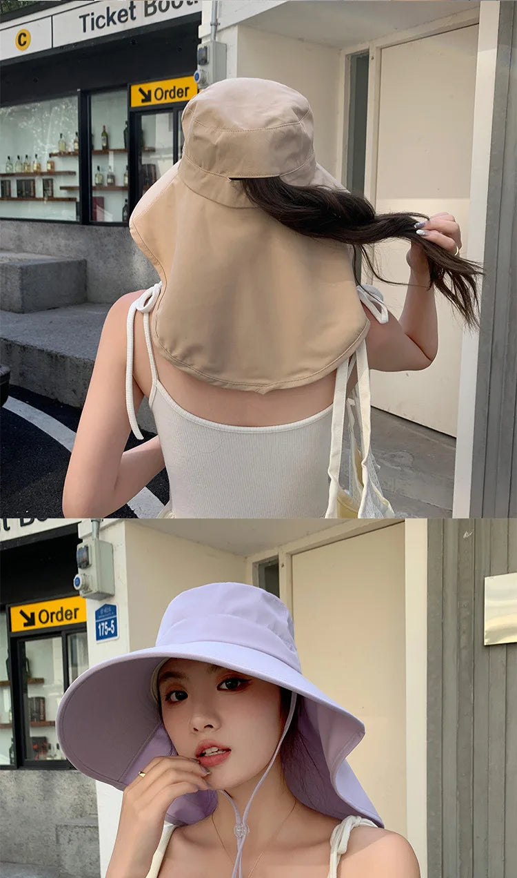 Outdoor Sun Bucket Hat for Women Girls Fishing Hat Wide Brim Bucket Hat with Neck Cover 50+ UPF Protection Safari Cap