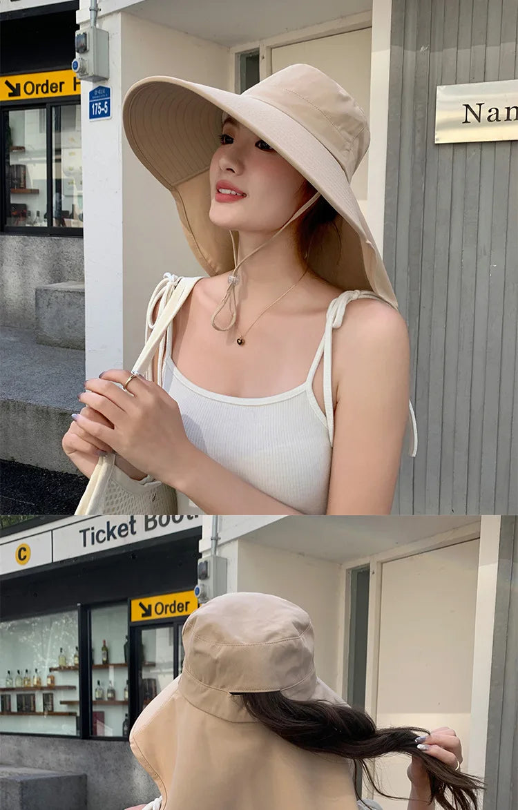 Outdoor Sun Bucket Hat for Women Girls Fishing Hat Wide Brim Bucket Hat with Neck Cover 50+ UPF Protection Safari Cap