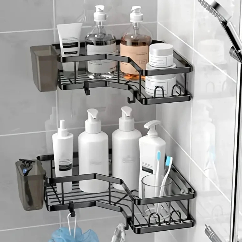 No Drilling Stainless Steel Triangle Double Layer Shelf for Bathroom Balcony Kitchen Corner Storage Space Saving Durable Design