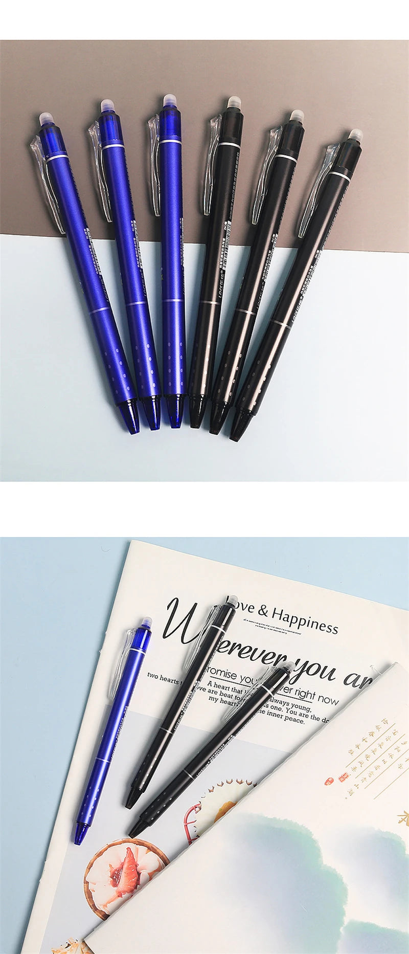 0.5mm Retractable Erasable Gel Pens Set with Refills Black Blue Gel Ink Built-in Eraser Office Supplies Exam Stationery Kit