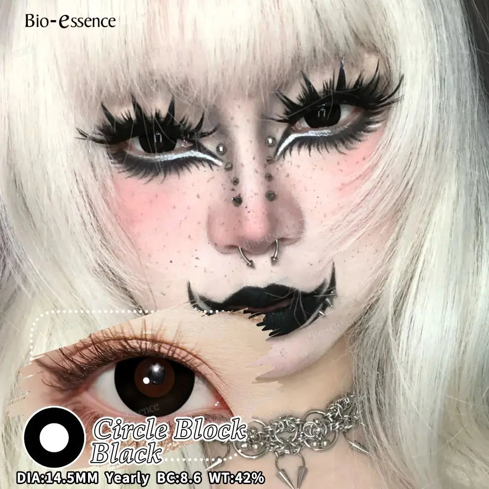 Bio-essence 2Pcs Cosplay Colored Contact Lenses Crazy White Contact Lenses Anime Black Eye Lenses Halloween Beauty Makeup Lens