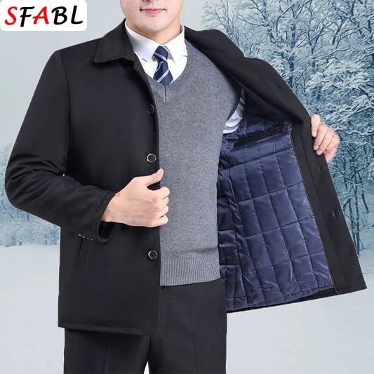 Warm Padded Blazers for Men's Winter Jacket Luxury Casual Winter Jackets for Men Formal Business Office Dress Coat Outwear Black