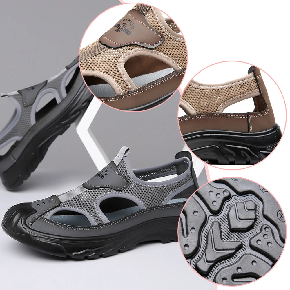 Summer Breathable Men's Baotou Sandals Hollowed Out Mesh Shoes Outdoor Non-slip Lightweight Sports Casual Beach Shoes