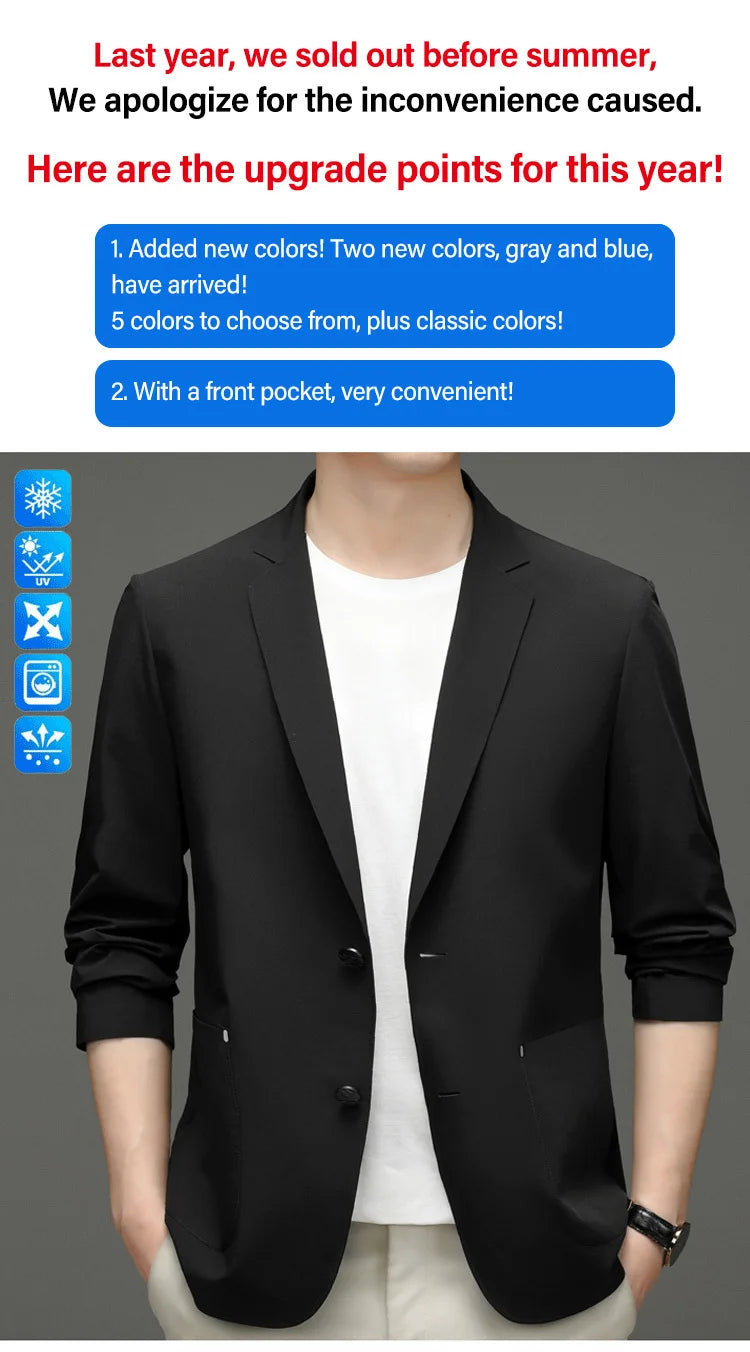 Korean Men's Suit Male Casual Slim Fit Business Jacket Spring Autumn Anti-Wrinkle Versatile Ultra-Thin Breathable High-Elastic