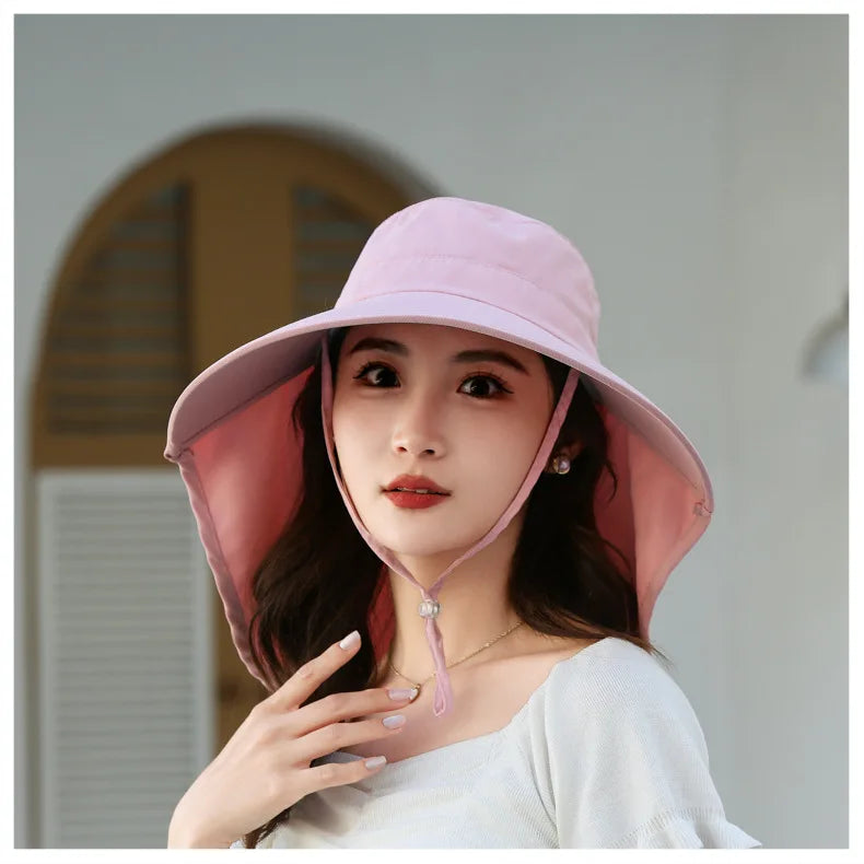Outdoor Sun Bucket Hat for Women Girls Fishing Hat Wide Brim Bucket Hat with Neck Cover 50+ UPF Protection Safari Cap