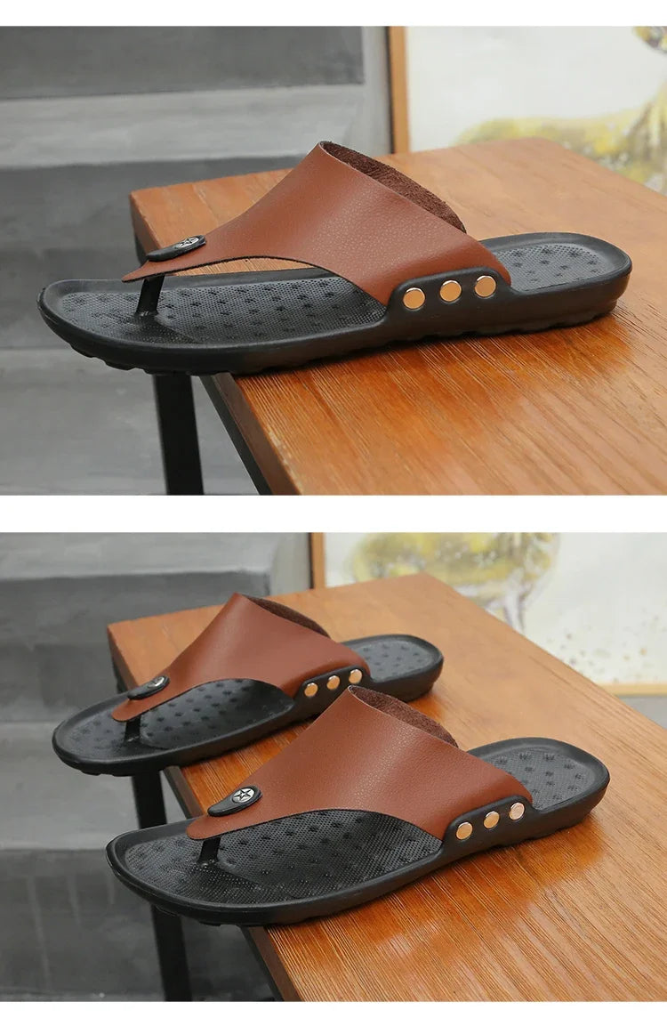 YRZL Summer Slippers Men Flip-Flops for Men Beach Slippers Brown Sandals Comfortable Shoes Non-Slip Bathroom Shoes Men Shoes