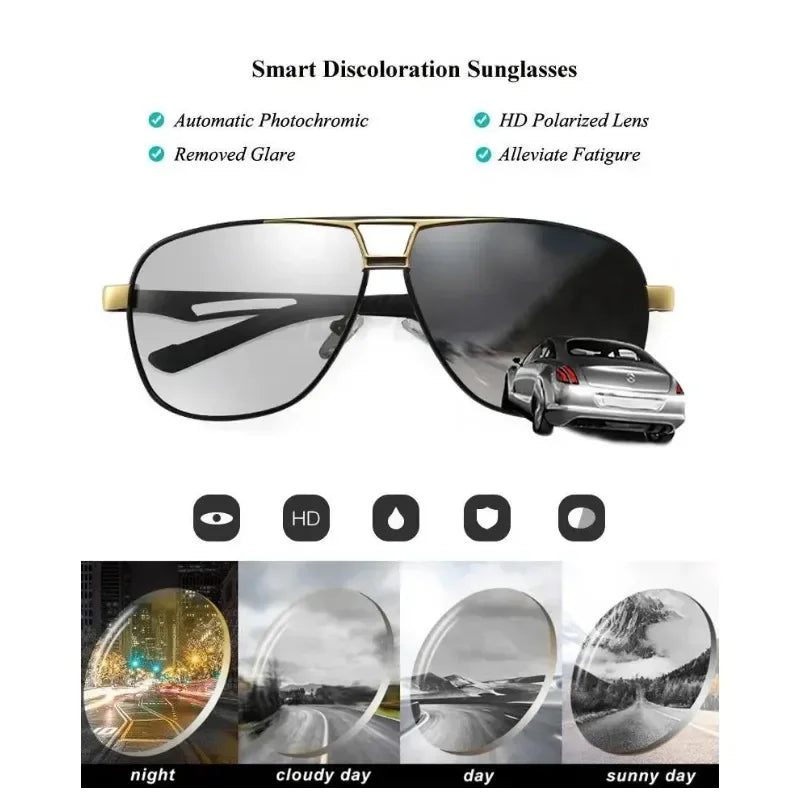 1PC Top Aluminum Magnesium Square Polarized  Photochromic Sunglasses Men Sun Glasses Safety Driving Oculos De Sol Masculino