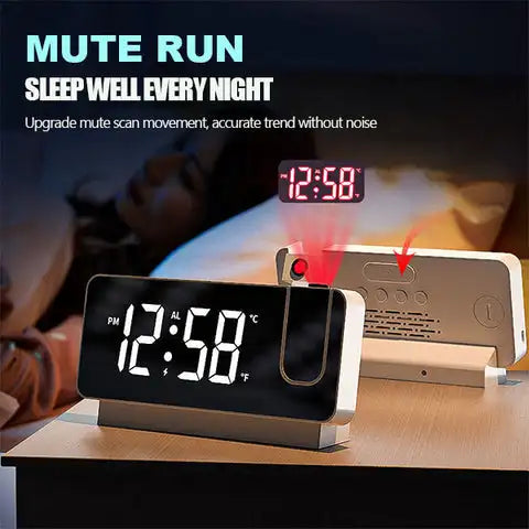 Multifunctional 180° Rotating Projection Creative Alarm Clock, LED Silent Colour Screen, Bedroom Ceiling Projection Gift