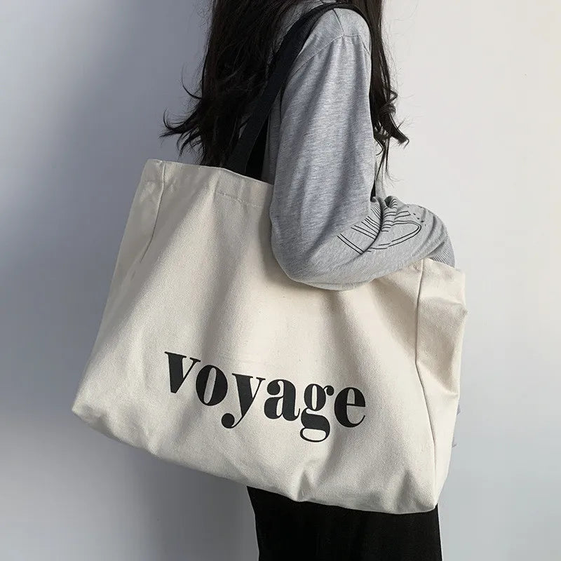 Letter Voyage Canvas Handbag Shoulder Bag Bags For Women Large Capacity Travel Shopping Tote Bag, Student School Bags