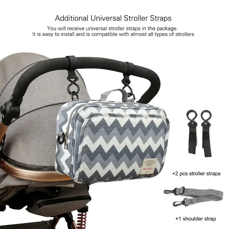 2024 Mommy with Baby Outdoor Travel New Waterproof Printed Cart Bag Storage Hanging Bag Diaper Bag Mommy Bag