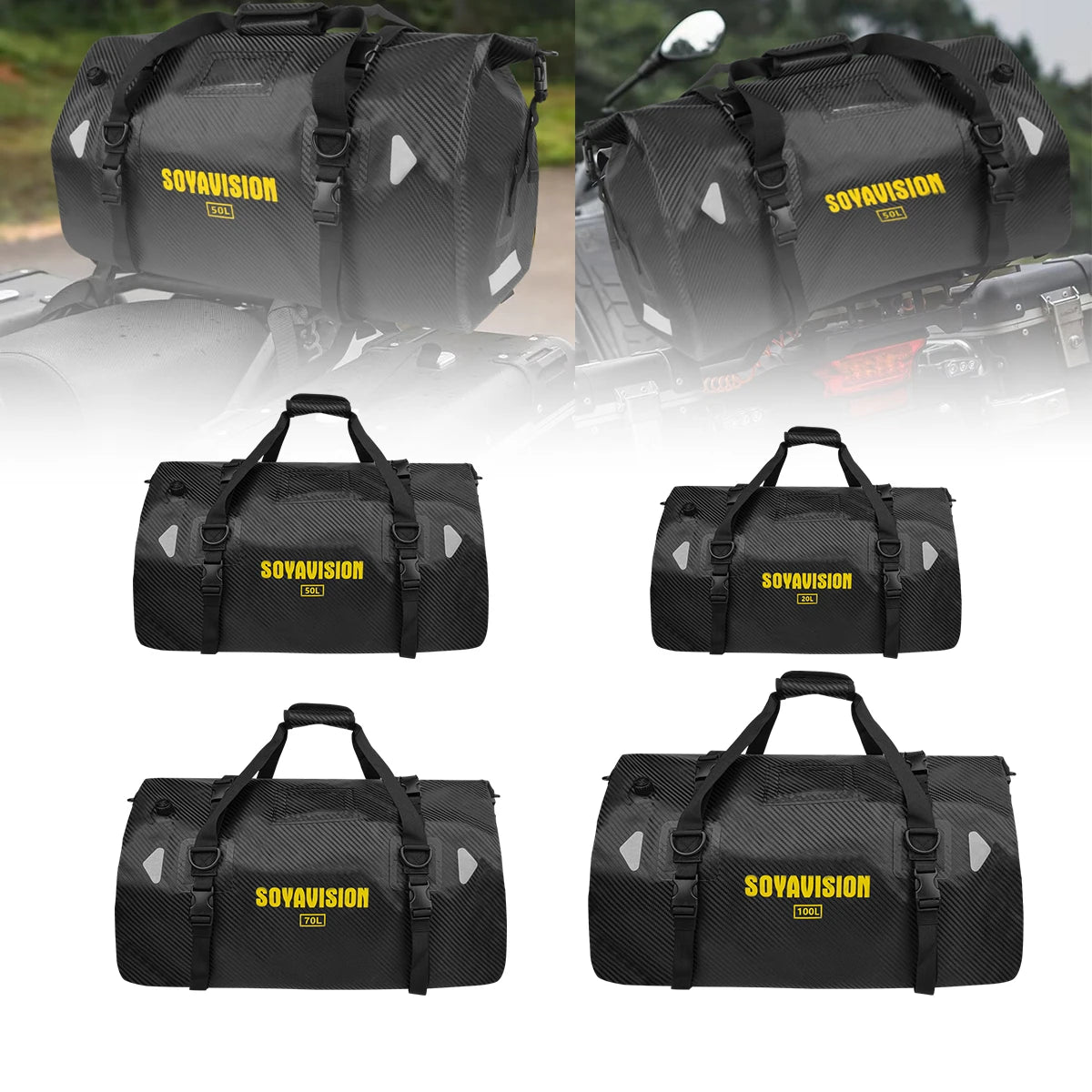 Motorcycle Dry Bag Waterproof Reflective Tail Duffle Bag Skiing Travel Hiking Camping Boating Riding Fishing Outdoor Luggage