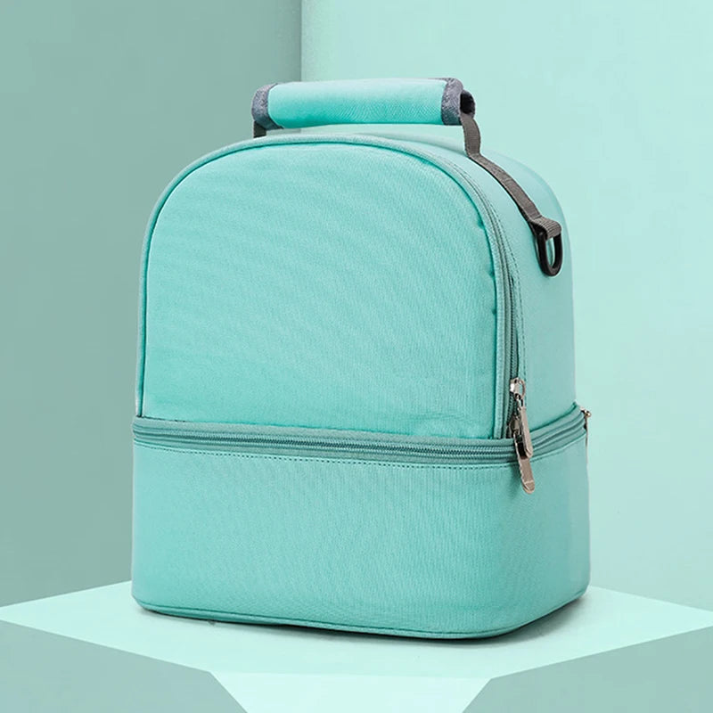 Fashion Insulation Double Layer Pack Solid Color Large Capacity Mommy Bag Cool Travel Picnic Portable Food Handbag Baby Bags
