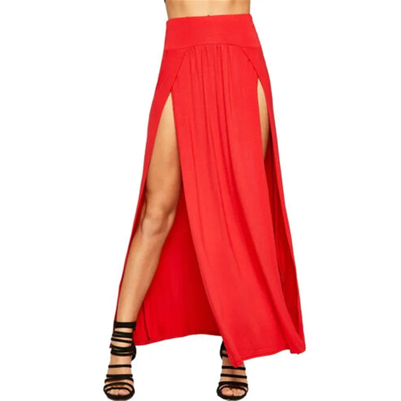 New Arrival High Waisted Sexy Womens Double Slits Summer Solid Long Maxi Skirt Wholesale 51 Valentine's Day Gifts