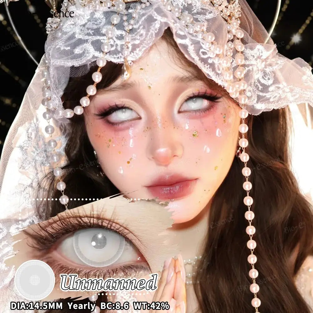 Bio-essence 2Pcs Cosplay Colored Contact Lenses Crazy White Contact Lenses Anime Black Eye Lenses Halloween Beauty Makeup Lens