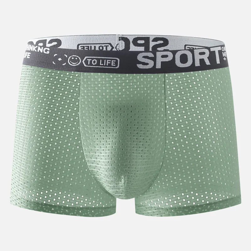 Breathable Mesh Youth Boxer Shorts Letter Print Belt Mens Underwear UltraThin Quick Drying Underpants Seamless Male Boxer Briefs