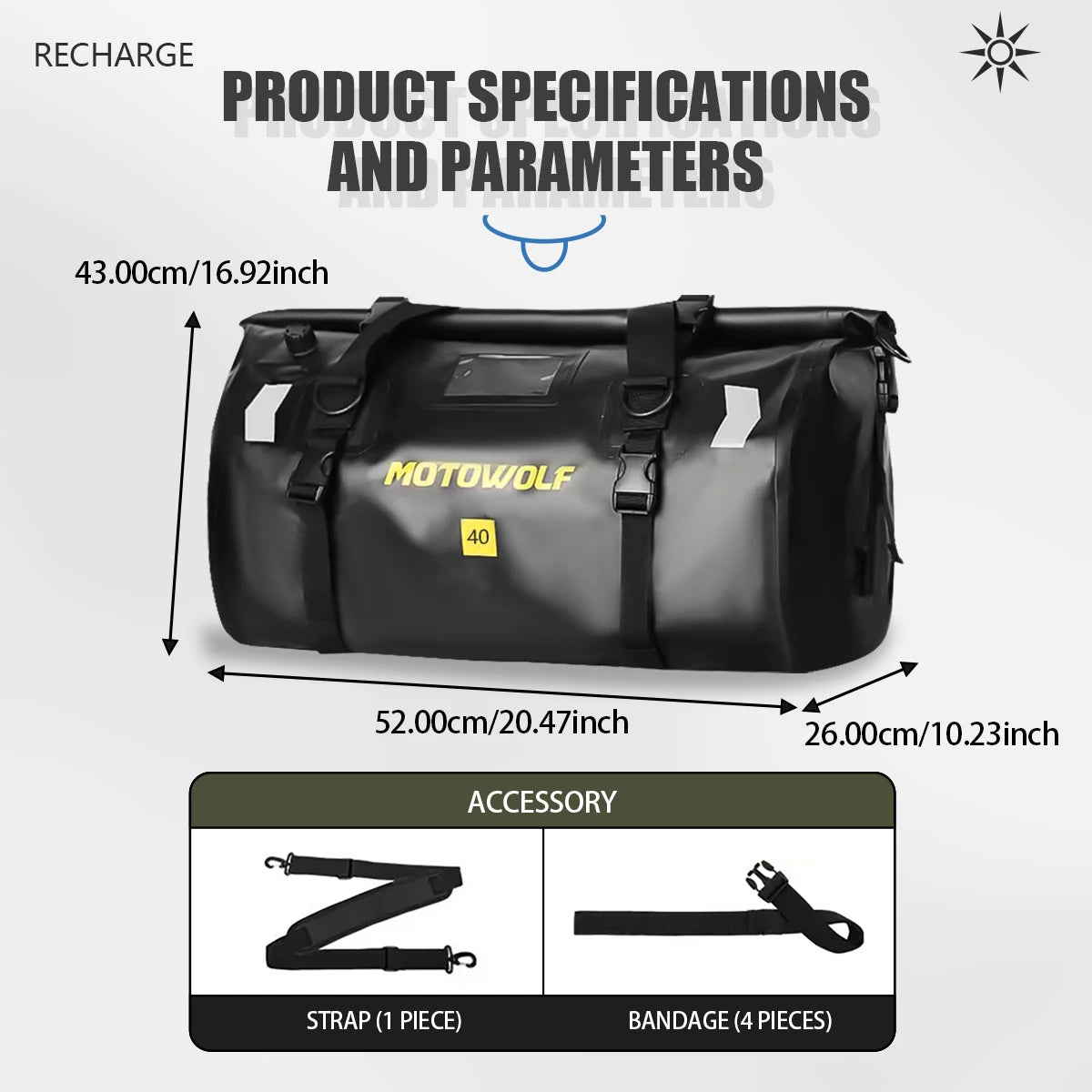 Motorcycle Dry Bag Waterproof Reflective Tail Duffle Bag Skiing Travel Hiking Camping Boating Riding Fishing Outdoor Luggage