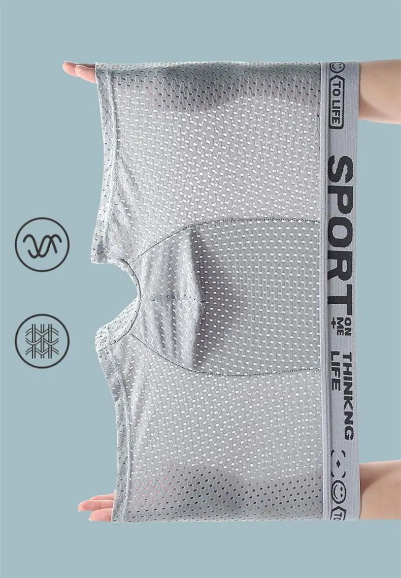 Breathable Mesh Youth Boxer Shorts Letter Print Belt Mens Underwear UltraThin Quick Drying Underpants Seamless Male Boxer Briefs