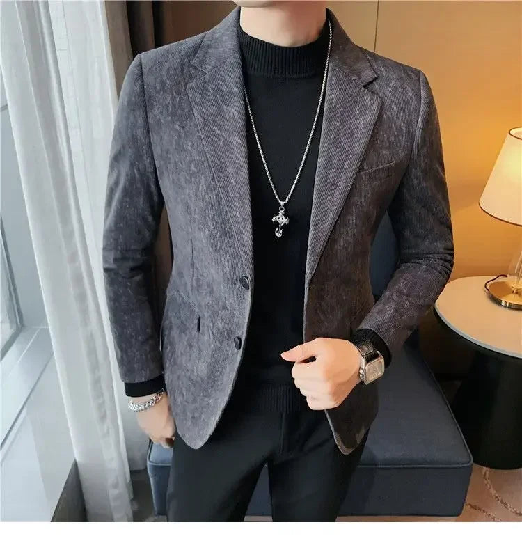 Man Suits and Blazers Single Breasted New In Coats Clothing Handsome Elegant Corduroy Jacket for Men Spring Clothes Fashionable