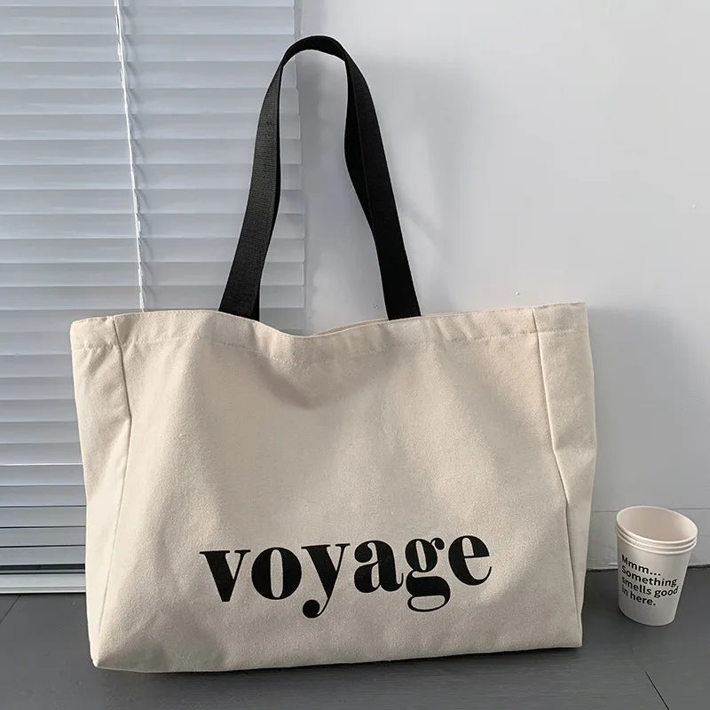 Letter Voyage Canvas Handbag Shoulder Bag Bags For Women Large Capacity Travel Shopping Tote Bag, Student School Bags