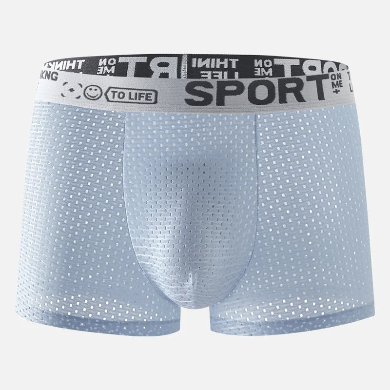 Breathable Mesh Youth Boxer Shorts Letter Print Belt Mens Underwear UltraThin Quick Drying Underpants Seamless Male Boxer Briefs