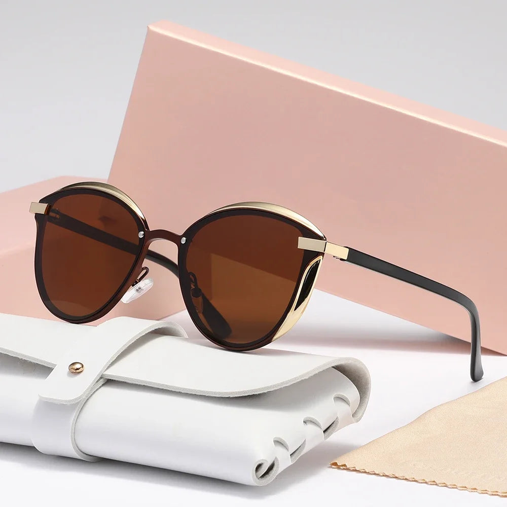 New Style Polarized Sunglasses For Women Catmore Round Sun Glass Ladies Woman Eyewear Accessory UVAB Protection