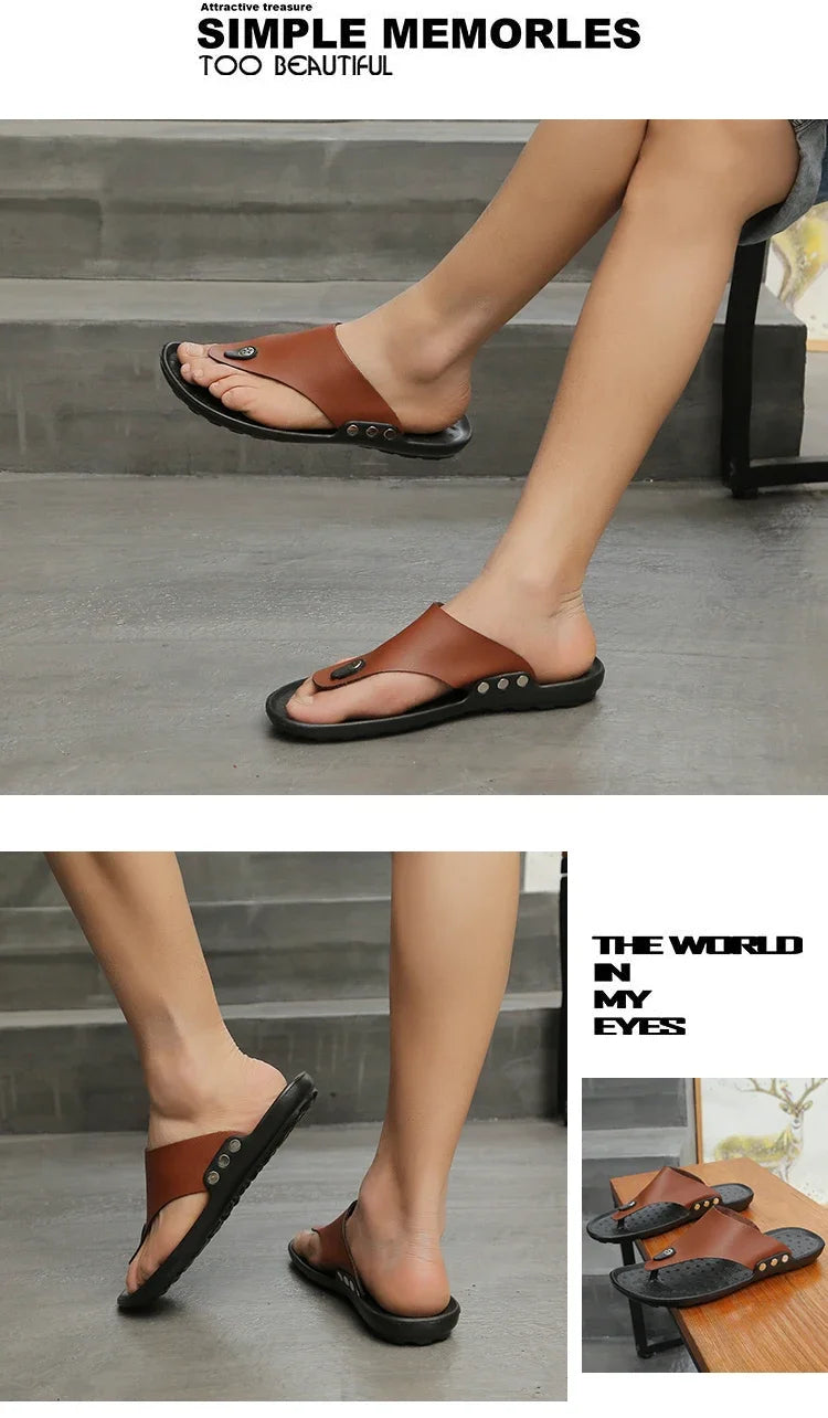 YRZL Summer Slippers Men Flip-Flops for Men Beach Slippers Brown Sandals Comfortable Shoes Non-Slip Bathroom Shoes Men Shoes