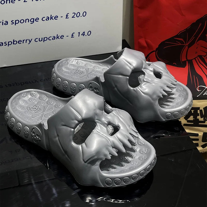 Skull Design Men Slippers Y2K Personalized 2023 Punk Summer Outdoor Slide Thick Sole Platform Beach Non-Slip Male Sandals