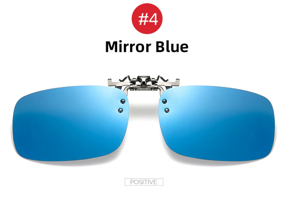VIVIBEE Mirror Blue Flip Up Clip on Sunglasses Fishing Men Square Polarized Lens Metal Night Vision Driving UV400 Women Glasses