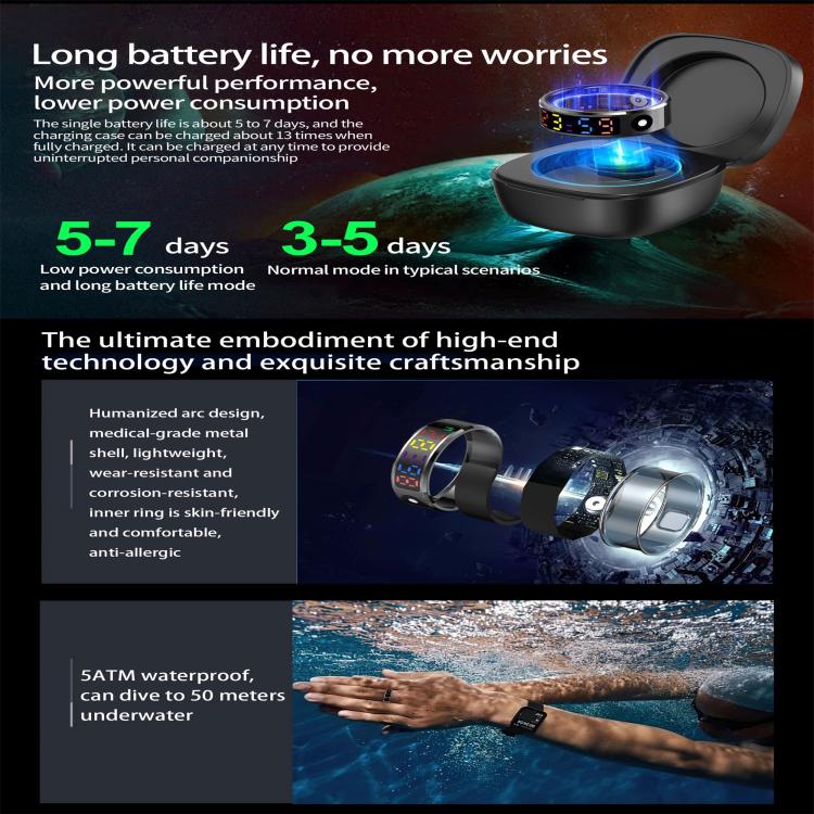 R12 SIZE 11 Smart Ring, Support Heart Rate / Blood Oxygen / Sleep / Multiple Sports Modes
