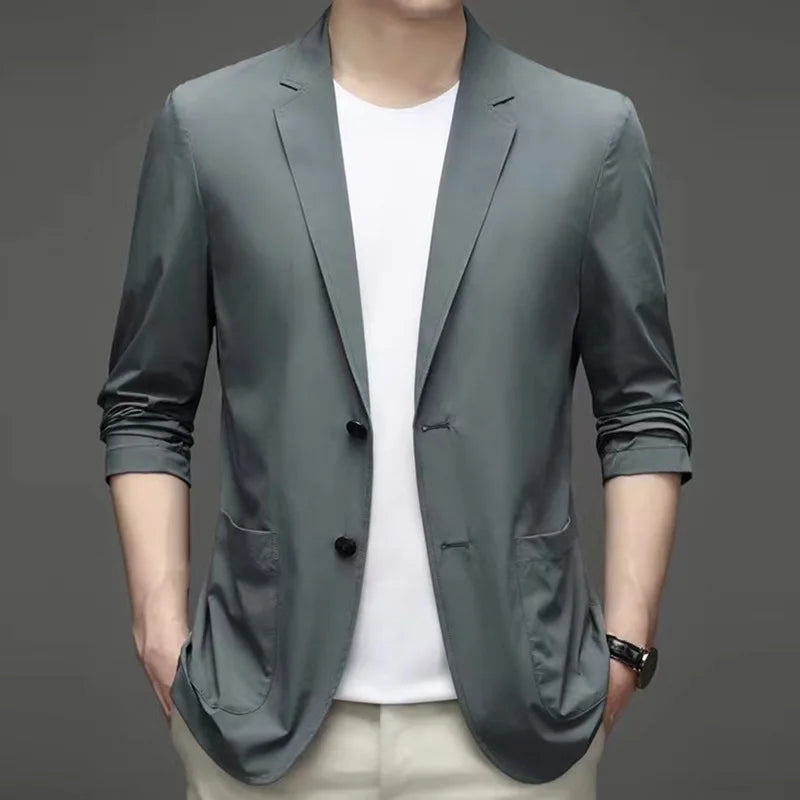 Korean Men's Suit Male Casual Slim Fit Business Jacket Spring Autumn Anti-Wrinkle Versatile Ultra-Thin Breathable High-Elastic