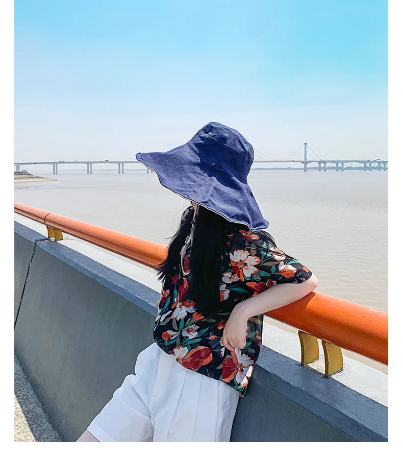 Wide Brim UPF 50+ Sun Hat Women Anti-UV Protection Hiking Fisherman Cap Fold Summer Solid Beach Hat 2024 Double sided Sun hat